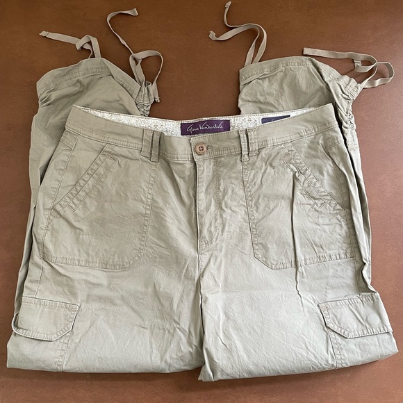 Gloria Vanderbilt Crop capris size 10- khaki. 22” inseam. Cinch ribbon hems - Picture 2 of 6